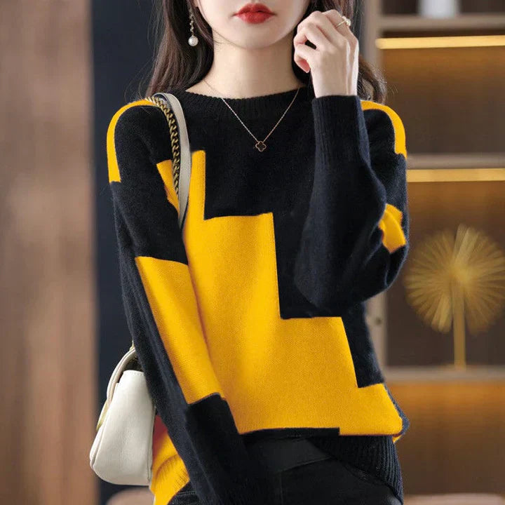 Street Wave Vivian Colorblock Pullover For Women Cozy Warm Knit With Modern Contrast Splice