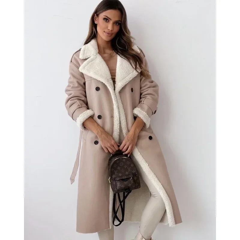 Streetwave Womens Winter Coat With Shearling Lining Trench Inspired Cozy Warmth For Cold Days
