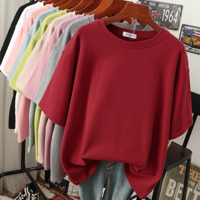 Street Wave Oversized Cotton Basic T Shirt For Women Breathable Loose Fit Casual Style