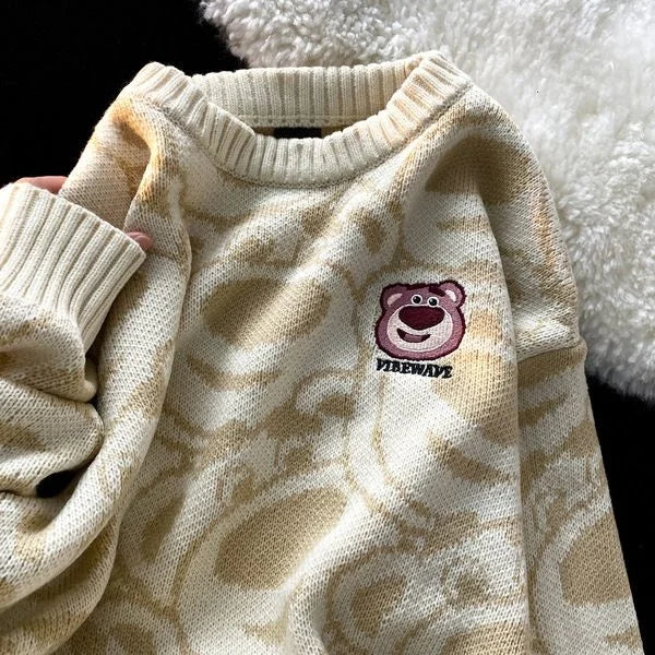 Streetwave Cozy Pink Bear Sweater For Women, Classic Comfort, Soft Knit, Flattering Fit