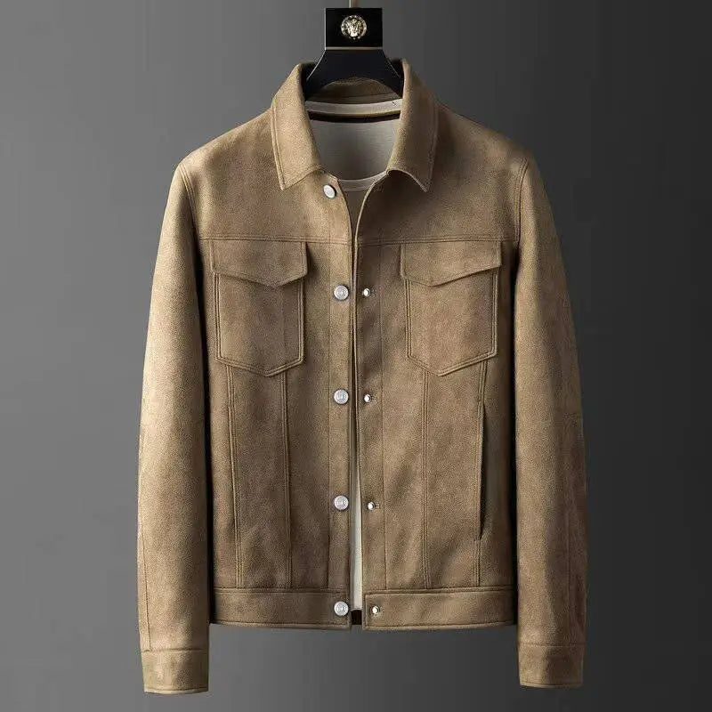 Street-Wave Suede Jacket for Men Slim Fit Rich Suede with Polo Neck Collar and Year Round Versatility