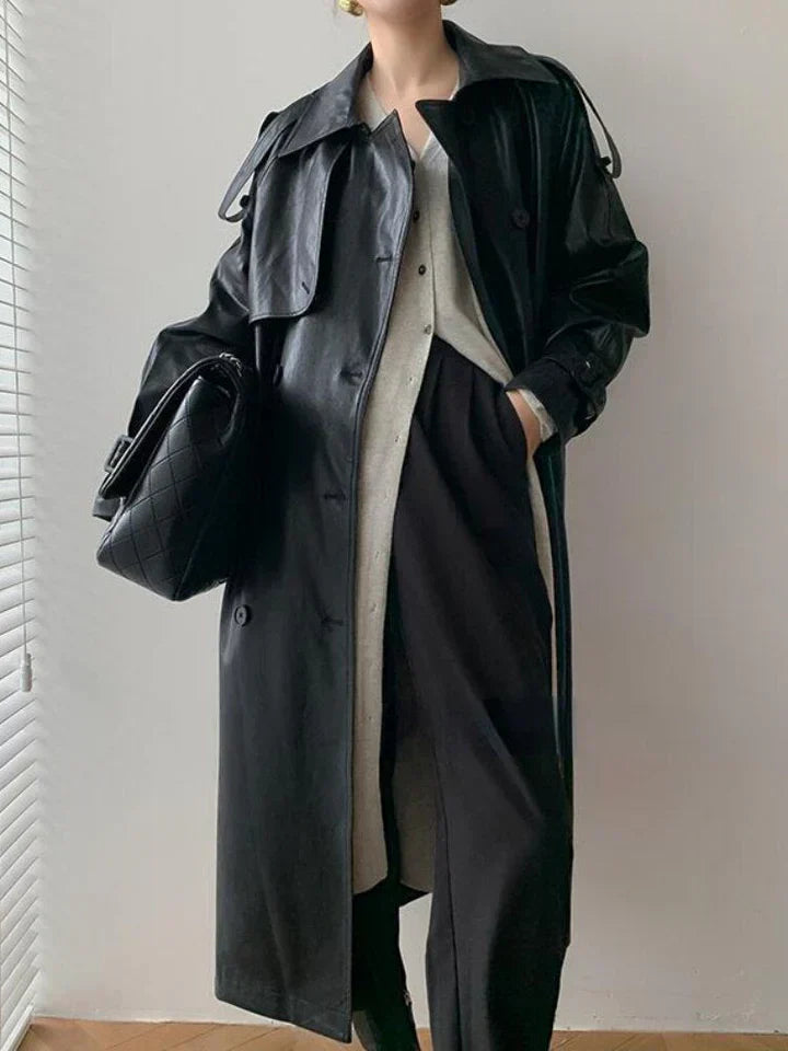Streetwave Women's Leather Trench Coat Timeless Style All Season Comfort Effortless Chic Outerwear