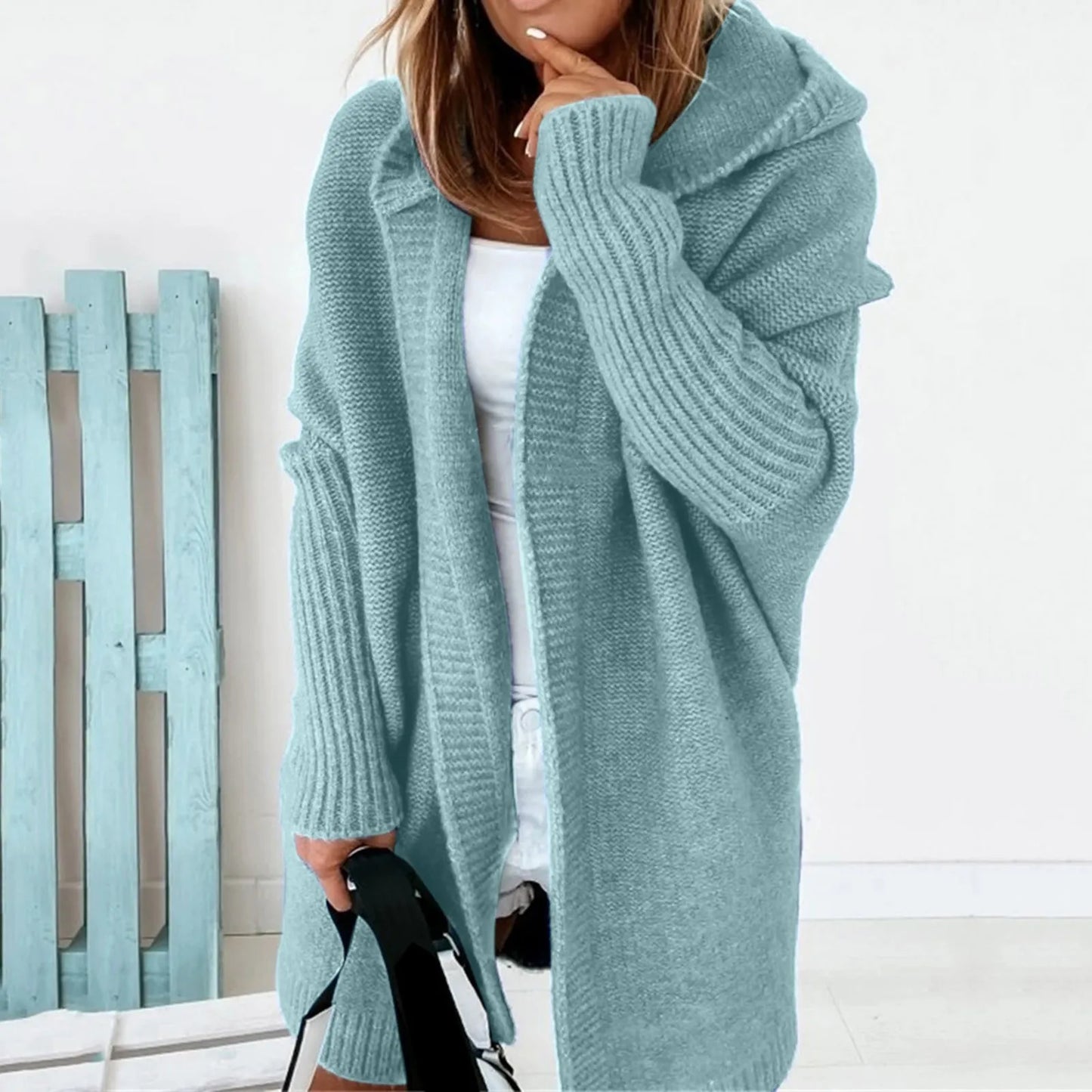 Street-Wave Oversized Knit Coat With Hood For Plus Size Women Cozy Warmth And Comfort