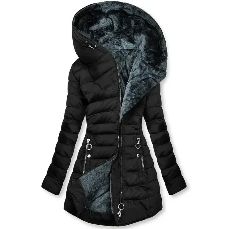 Street Wave Green Puffer Coat With Cozy Fur Lined Hood For Cold Weather Women Luxe Warmth And Style