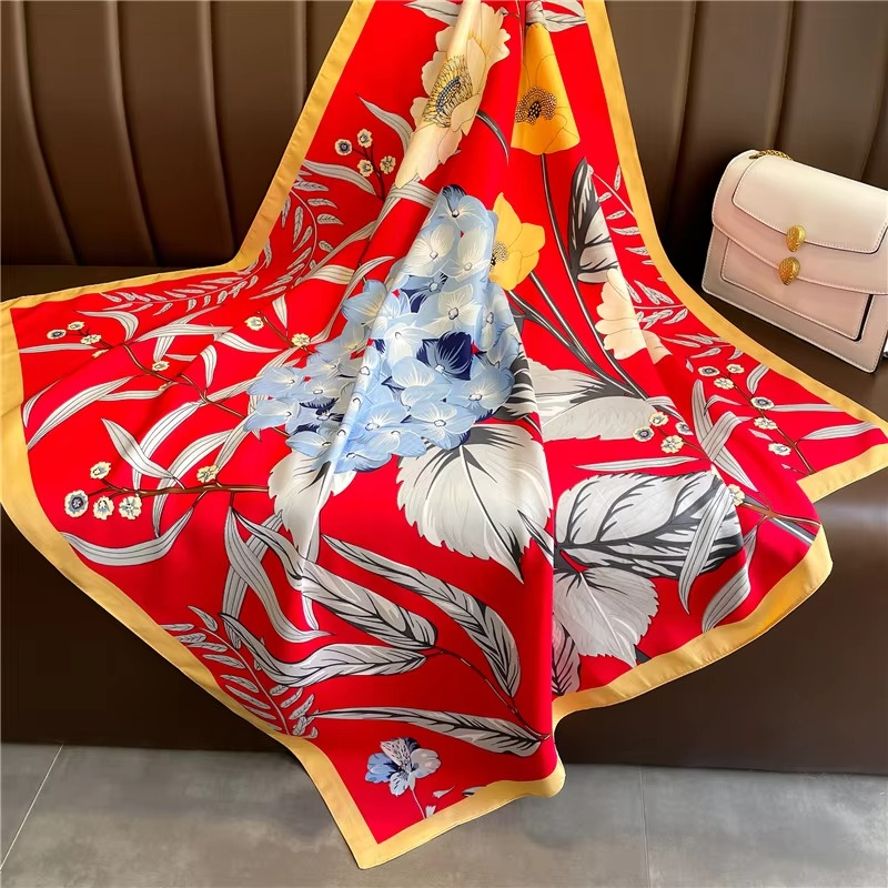 Summer Polka Dot and Stripe Silk Square Scarf for Women 35×35 Inch