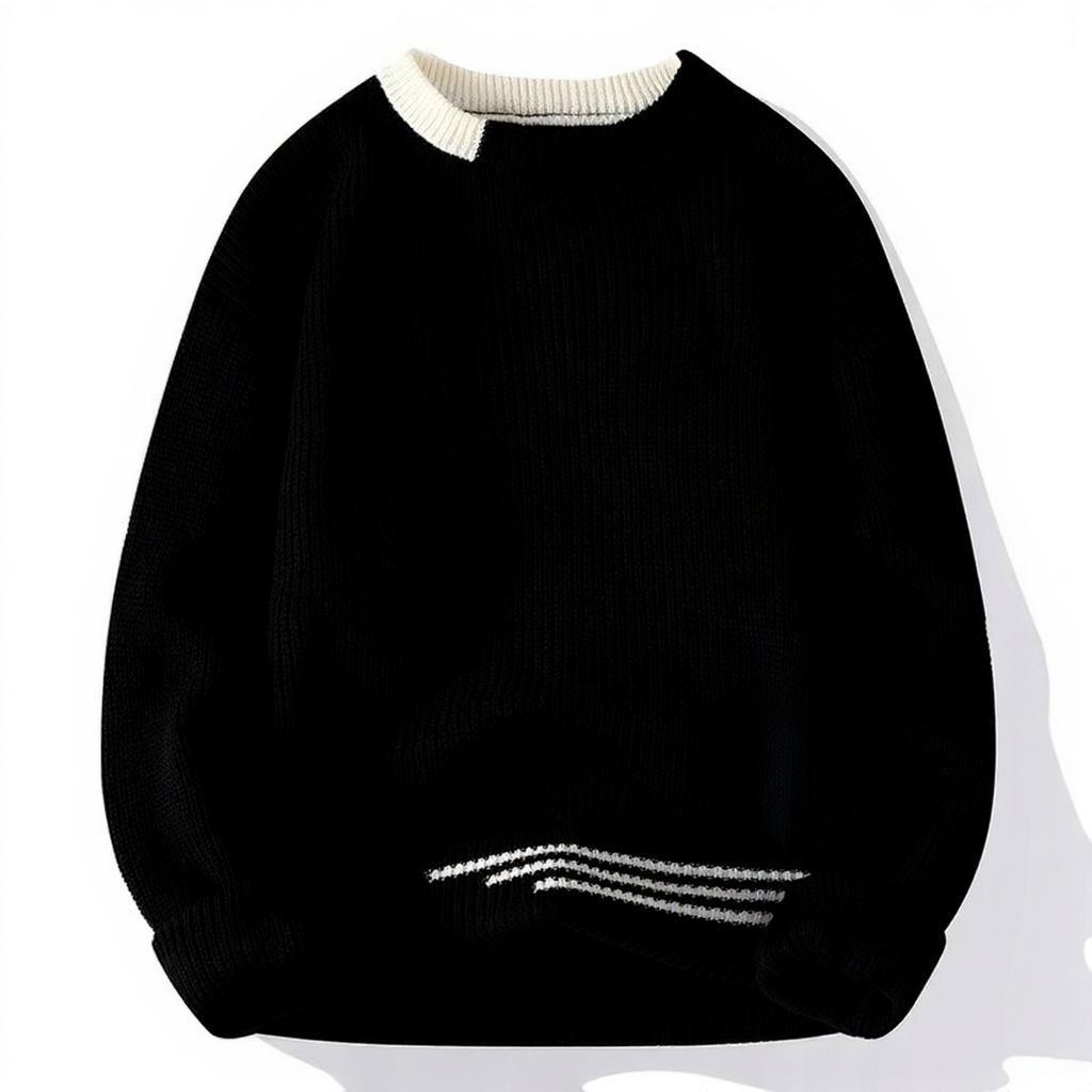Men's Autumn Winter Patchwork Knit Sweater Slim Fit O-Neck Pullover Warm Cozy Knitwear For Everyday Style