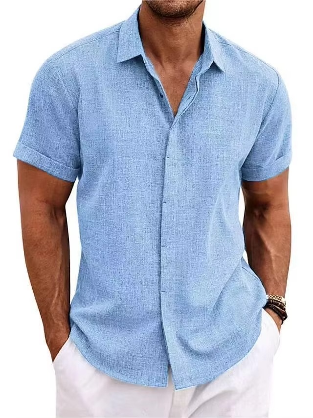 Street-Wave Men's Short Sleeve Linen Shirt for Summer Lightweight Breathable Cool Comfort