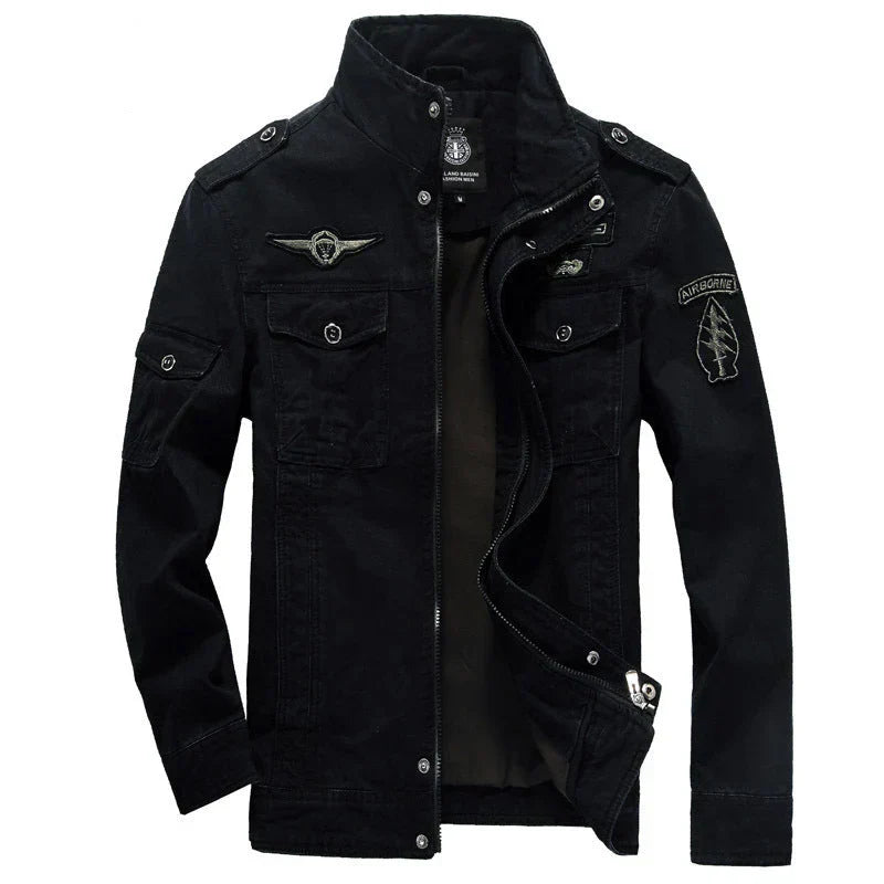 Mens Cargo Jacket Structured Fit Cotton Field Coat With Stand Collar And Utility Pockets