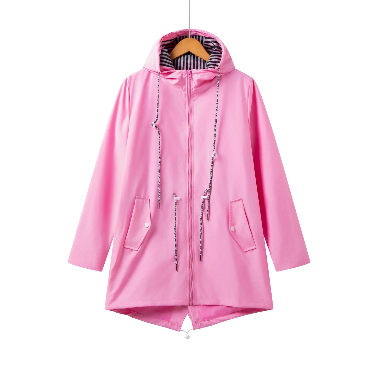 Street-Wave Women Waterproof Hooded Trench Coat With Zip Front And Pockets All Weather Casual