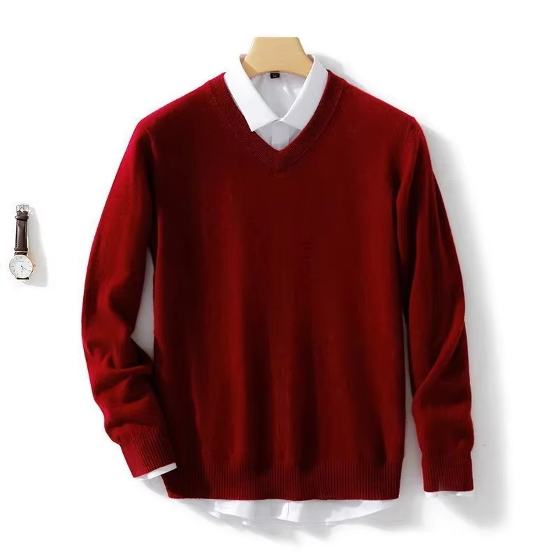 Men's Wool Blend V Neck Sweater Warm Knit Pullover For Winter Casual Fit Up To 5XL Street-Wave