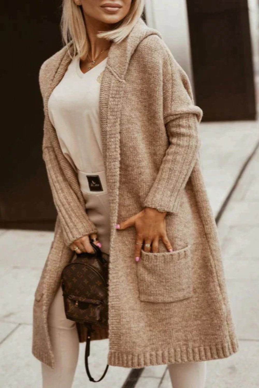 Street-Wave Hooded Knit Coat For Women Warm Long Winter Cardigan With Soft Comfort