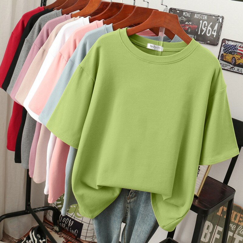 Street Wave Oversized Cotton Basic T Shirt For Women Breathable Loose Fit Casual Style