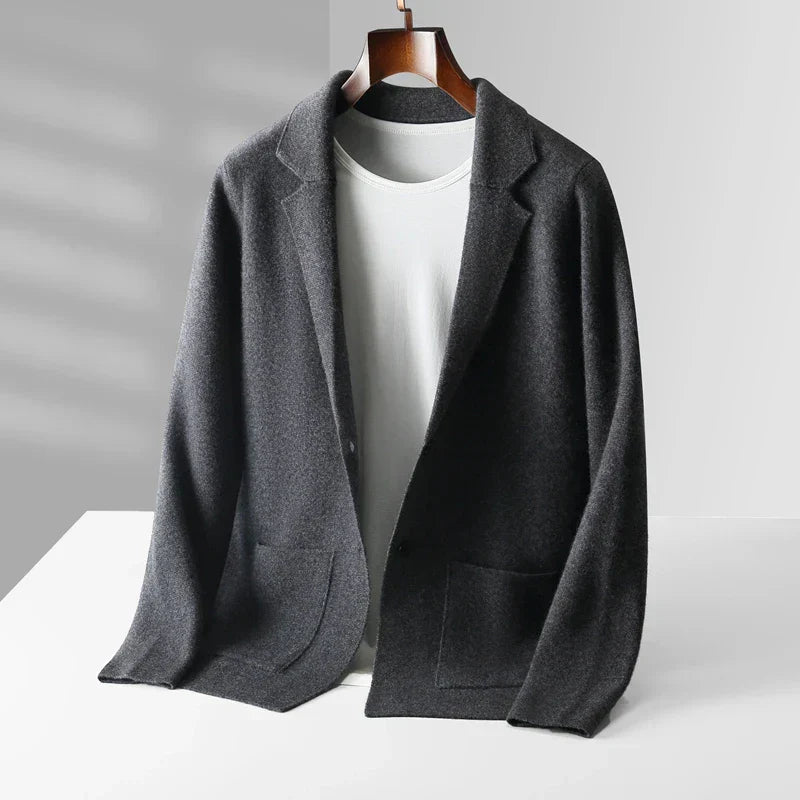 Men's Wool Cardigan Tailored Fit Notched Lapel Patch Pockets Hip Length Nordisk Flair