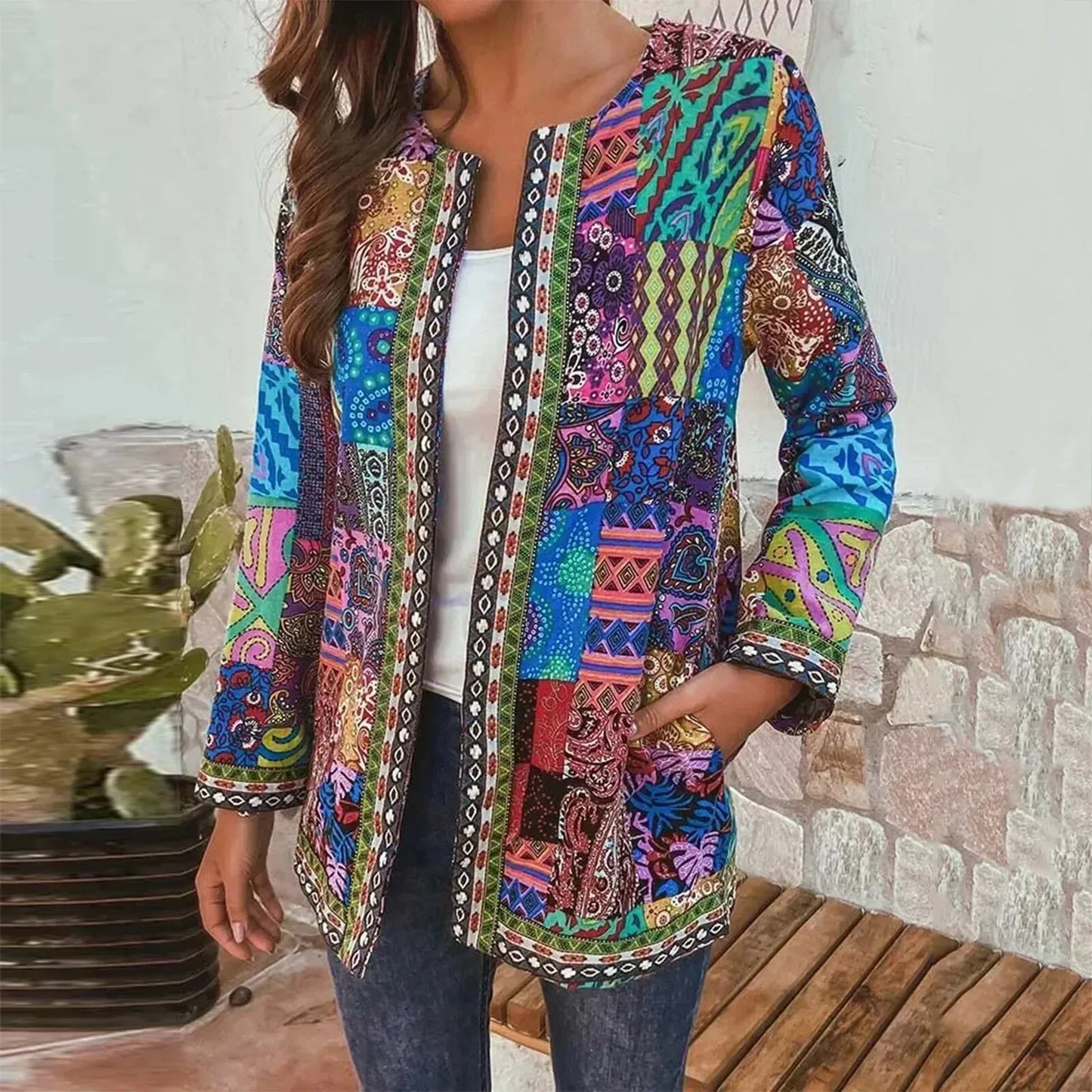 Boho Patchwork Jacket Street Wave For Women Vibrant Colorful Bohemian Outerwear For Festival Lovers