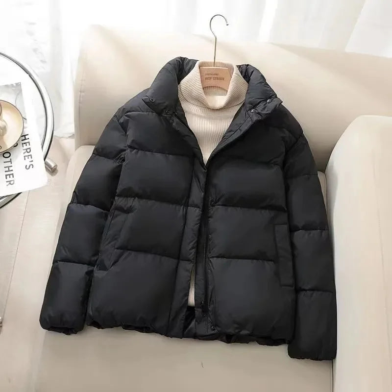 Street-wave Puffer Jacket Insulated Quilted Warmth High Collar Zipper For Women Everyday