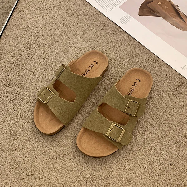Women's Cushioned Slip-On Sandals with Buckle Detail and Easy Wear