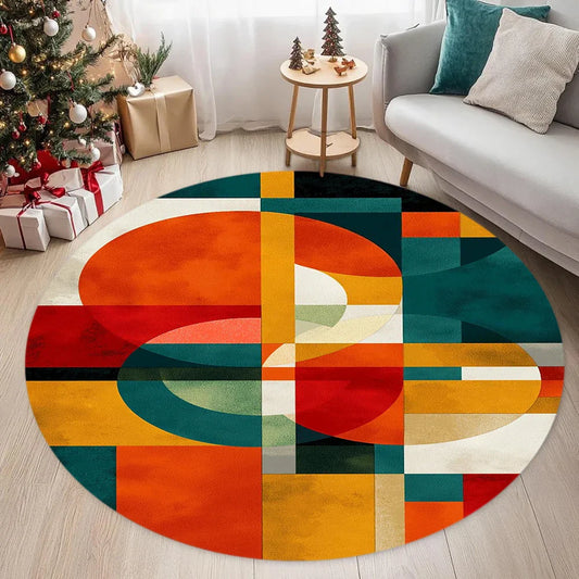 Colorful Circular Doormat For Home Non Slip Geometric Print Flannel Rug Eprolo