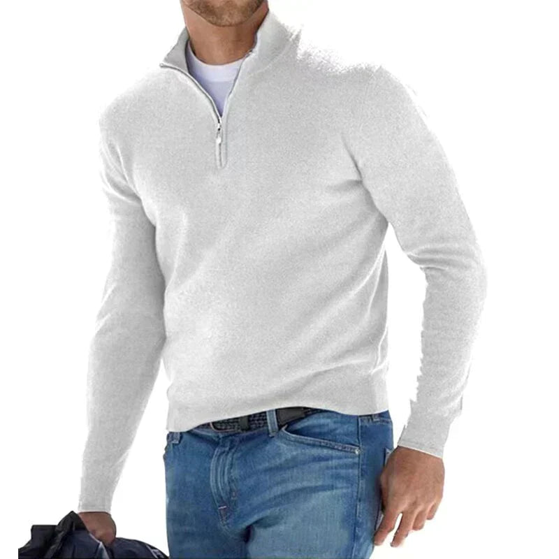 Street-Wave Polo Zip Up Knit Pullover For Men Italian Craftsmanship Cozy Modern Style