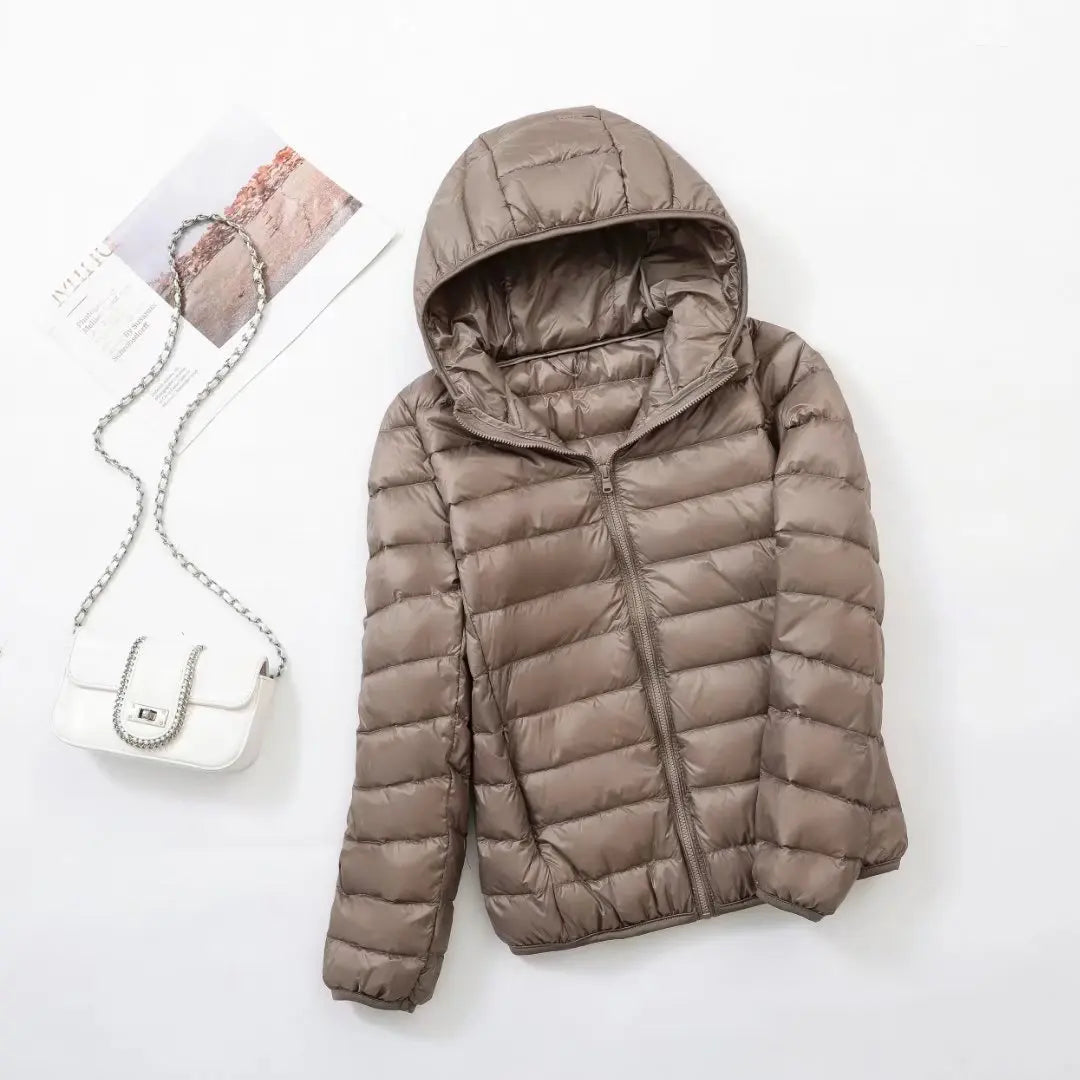 Street Wave Hooded Down Jacket For Women Lightweight Warm Winter Coat 80 Percent Duck Down