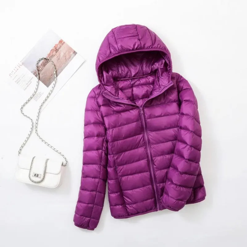 Street Wave Hooded Down Jacket For Women Lightweight Warm Winter Coat 80 Percent Duck Down