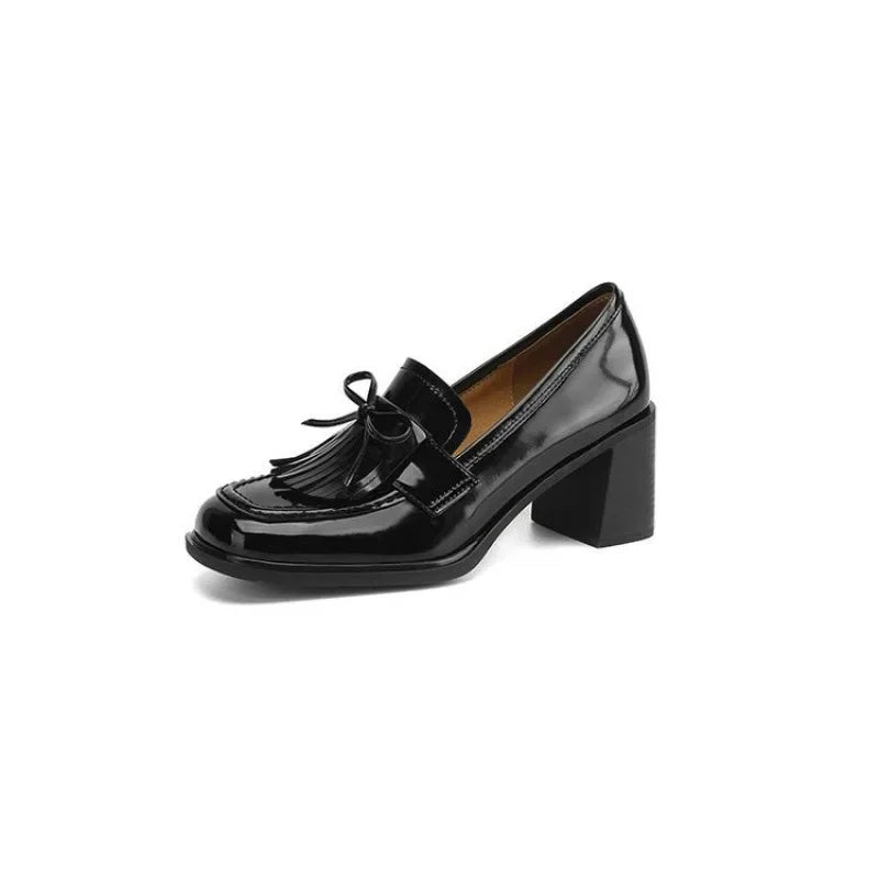 Women's Tassel Loafer Pumps with Block Heel and Round Toe