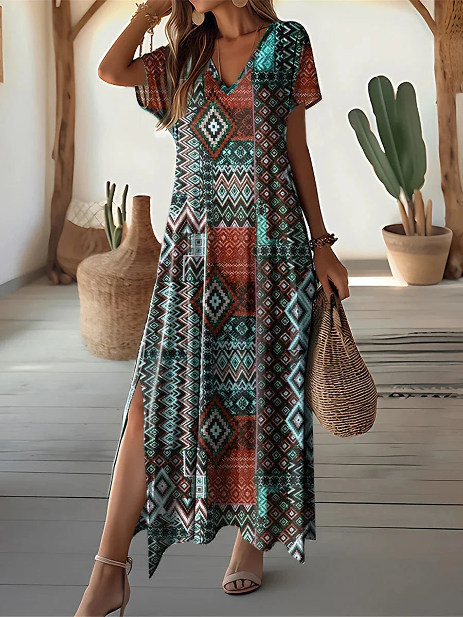 Serena Dress Floral Maxi For Plus Size Women By Street-Wave Vintage V-Neck Comfort