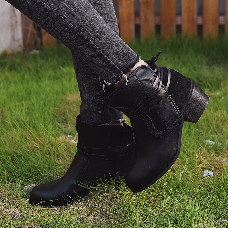 Street-Wave Vintage Lace-Up Ankle Boots With Round Toe All-Day Comfort In Faux Leather For Women