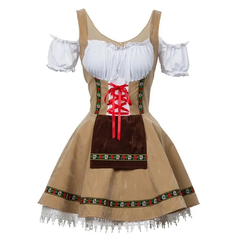 Dirndl Dress For Women Street-Wave Lace-Up Bodice Puff Sleeve Festival Ready