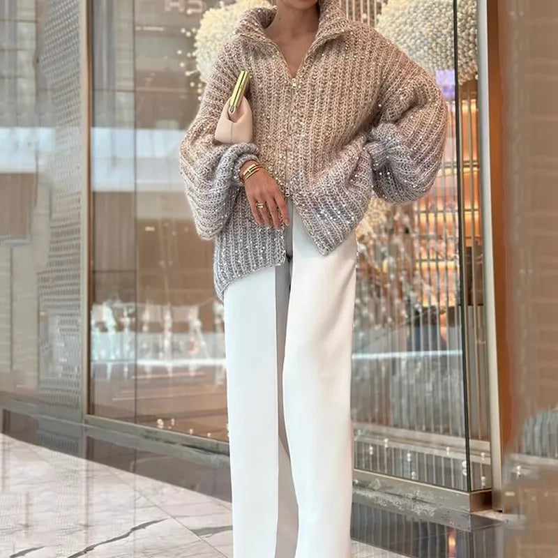 Street-Wave Glitter Knit Pullover For Women Warm Cozy Sparkling Winter Fashion Statement