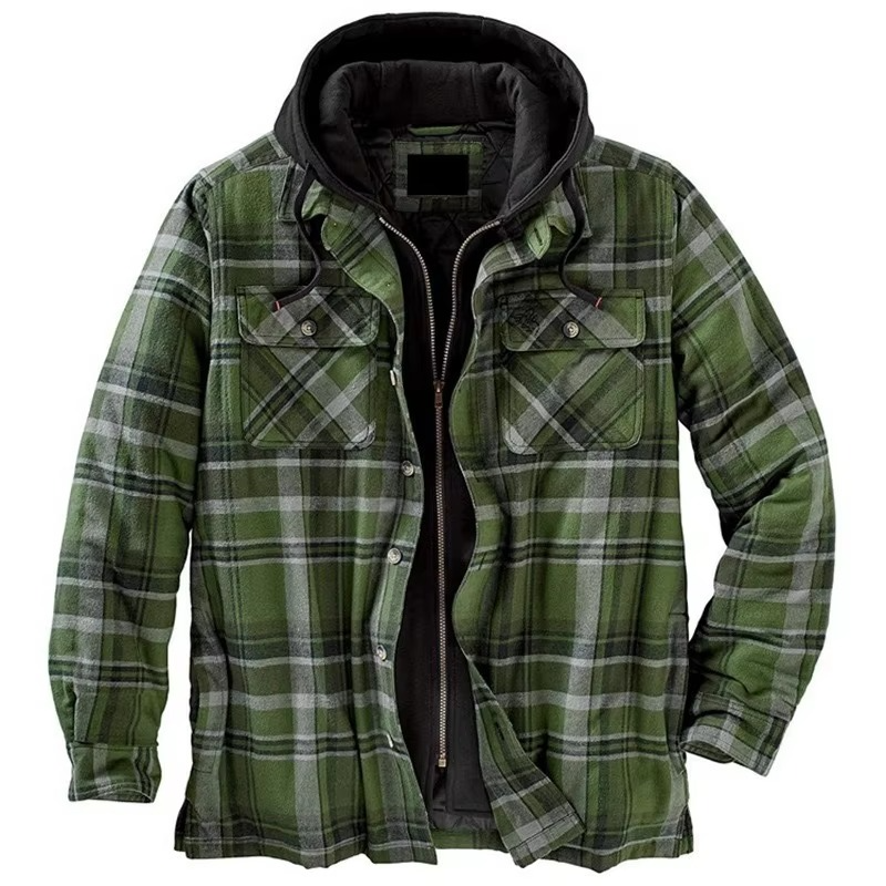 Street-Wave Mens Patchwork Checkered Cotton Hooded Jacket Thick Warm Casual Coat American Flag Design Sizes S To 5XL