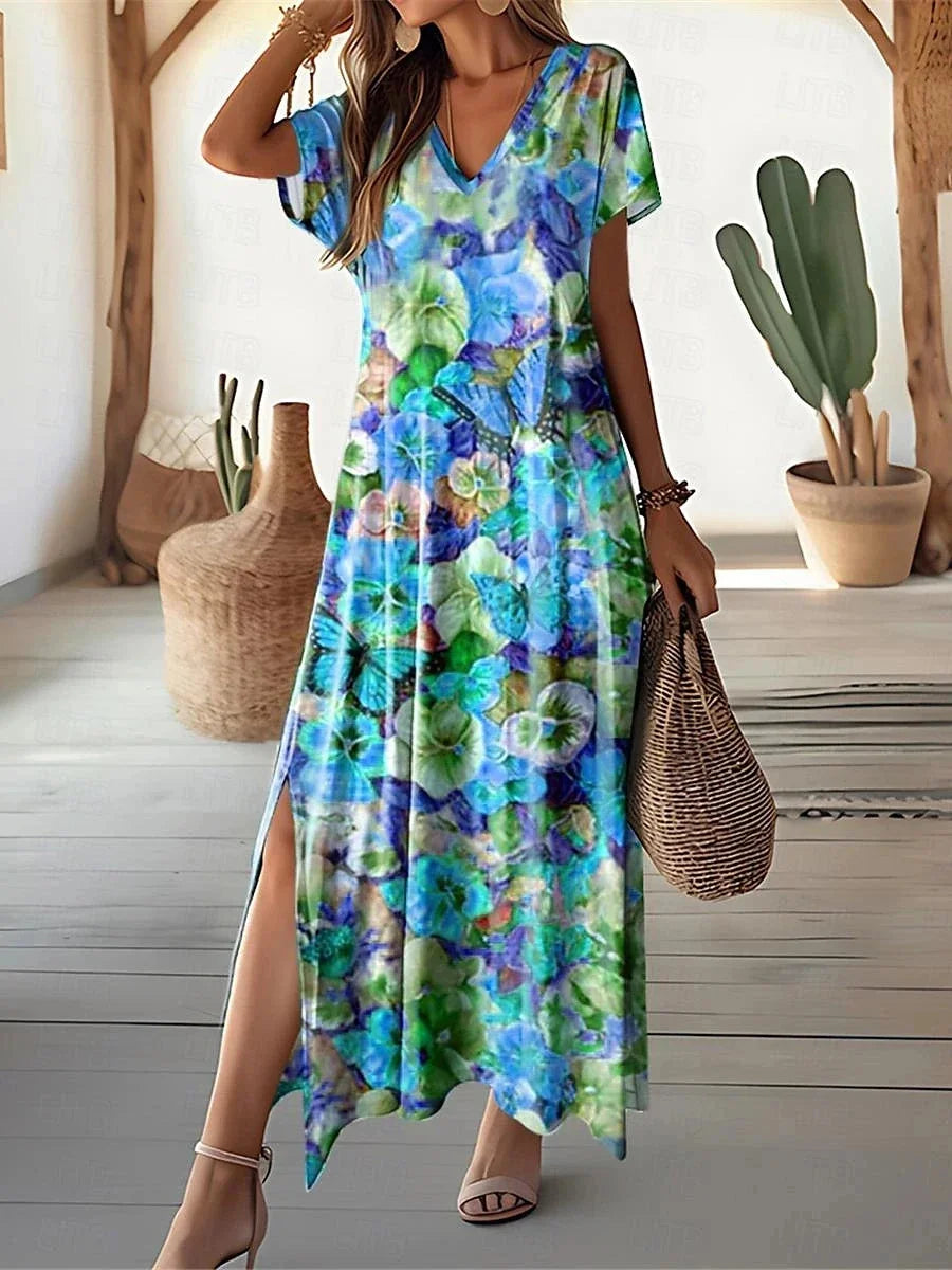 Serena Dress Floral Maxi For Plus Size Women By Street-Wave Vintage V-Neck Comfort