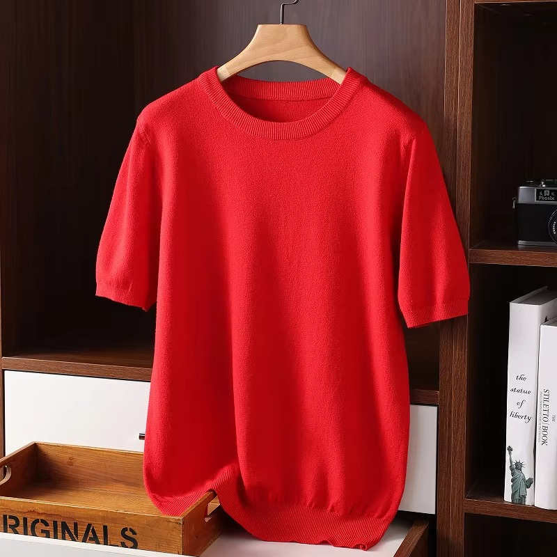 Mens Cashmere Short Sleeve O Neck Sweater By Street-Wave Luxury Lightweight Knit For Everyday Comfort