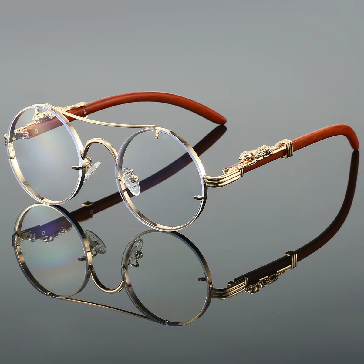 Vintage Round Sunglasses With Double Bridge Unisex Gold Tone Frame Red Tinted Lenses By Street-Wave