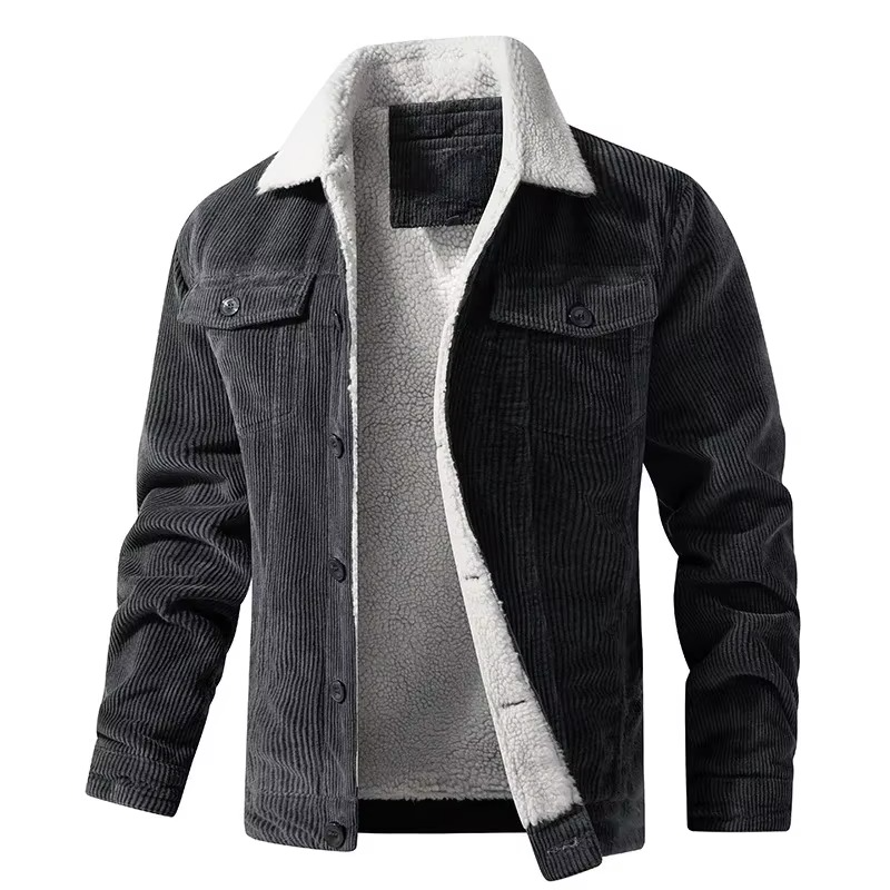Street-Wave Men's Navy Corduroy Fleece Lined Winter Jacket With Warm Lining And Casual Utility Style