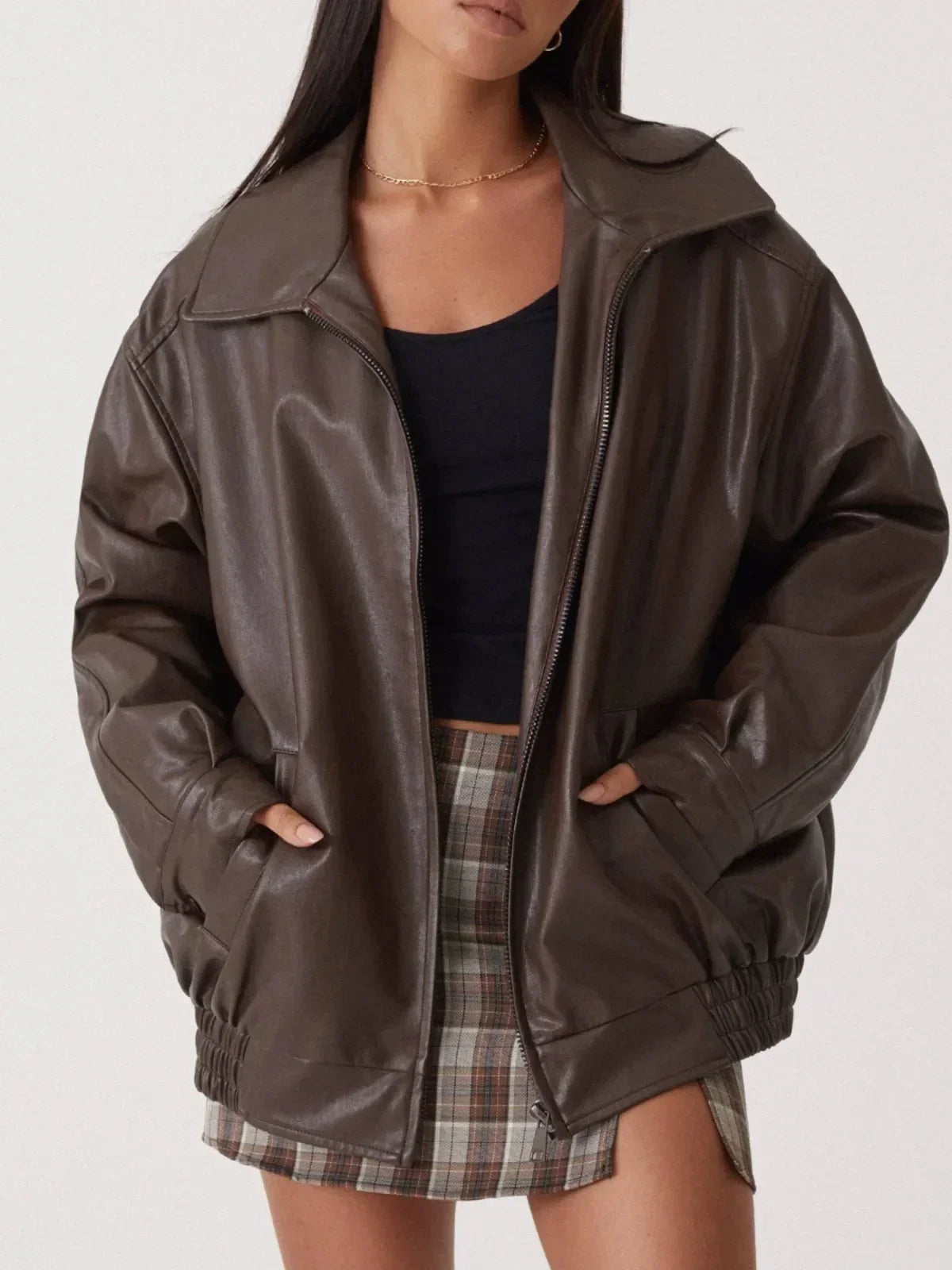 Street Wave Carol Oversized Faux Leather Jacket Unisex Cozy