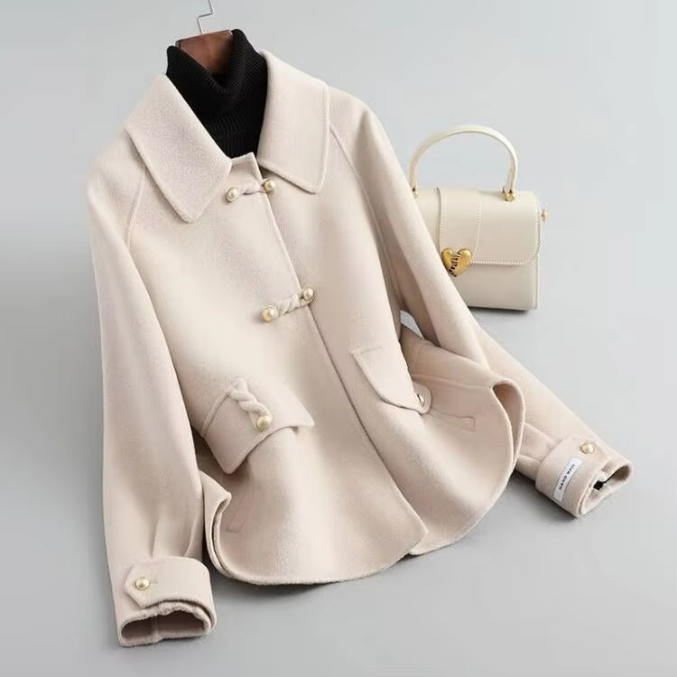 Black Double Sided Short Wool Coat for Women, High End Korean Style Slim Wool Jacket