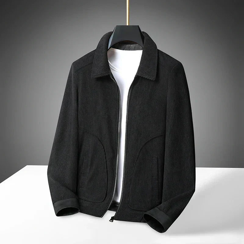 Street-wave Corduroy Zip Up Jacket For Men With Classic Ribbed Texture And Modern Straight Fit