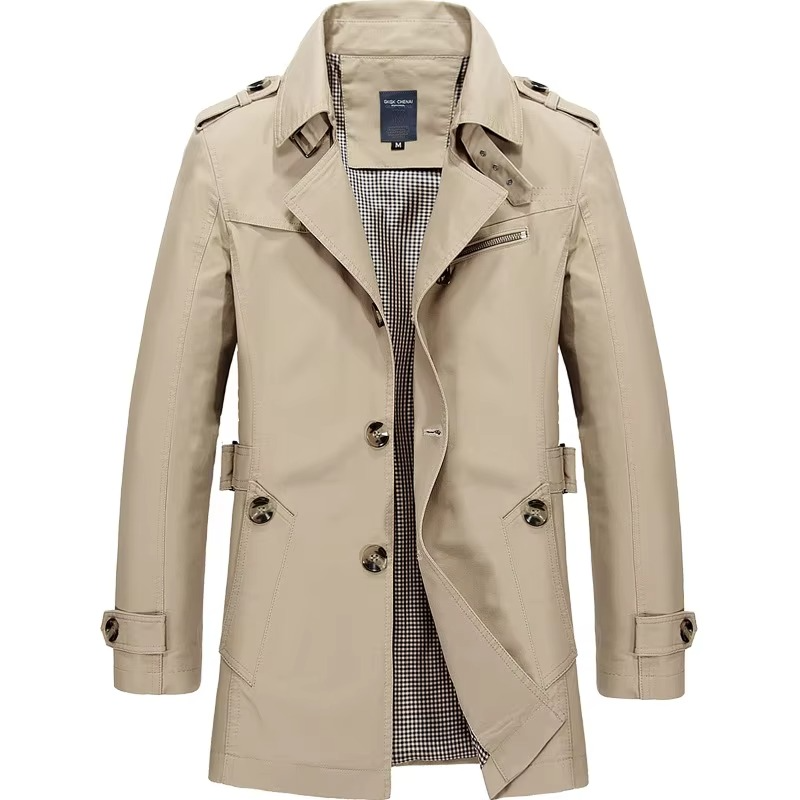 Street-Wave Mens Classic Single Breasted Trench Coat Casual Business Overcoat For All Seasons