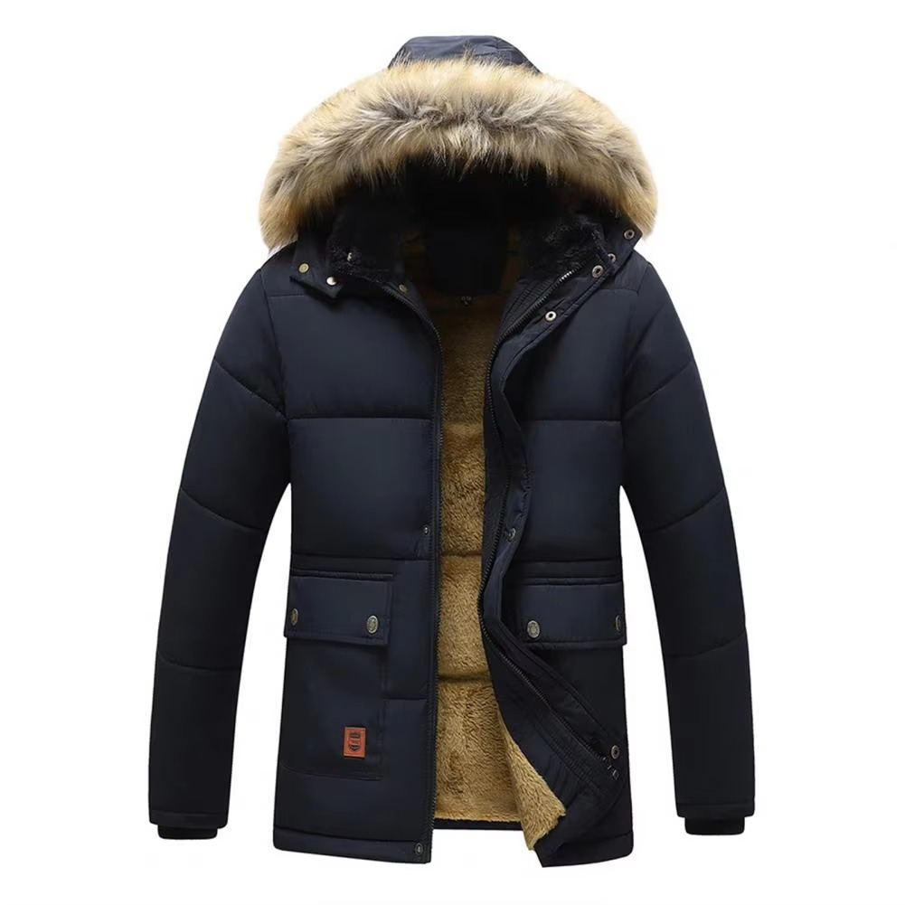 Mens Fleece Lined Winter Parka Coat With Fur Hood For Men Up To 5XL Warm Insulated Outerwear