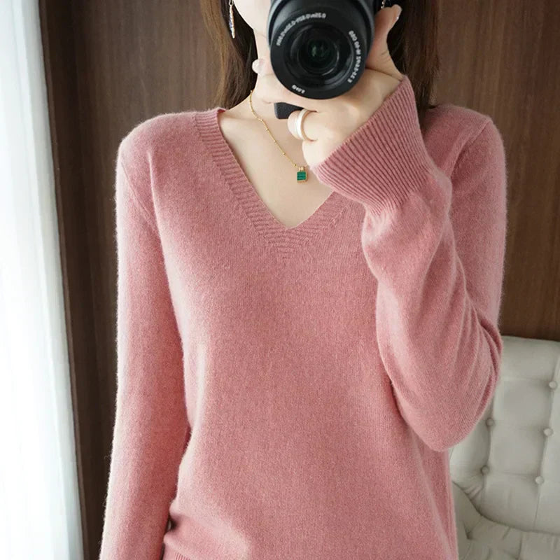 Streetwave V Neck Pullover For Women Cozy Knit Sweater Lightweight Warmth For Everyday Layering