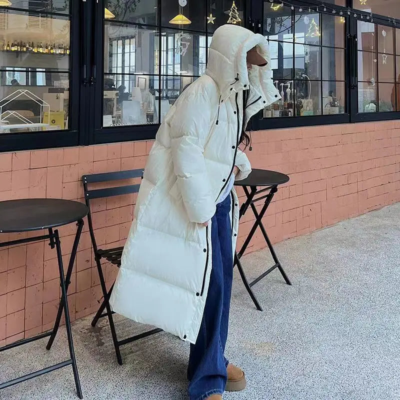 Street Wave Long Oversized Puffer Jacket For Women With Hood Plus Size Warm Coat