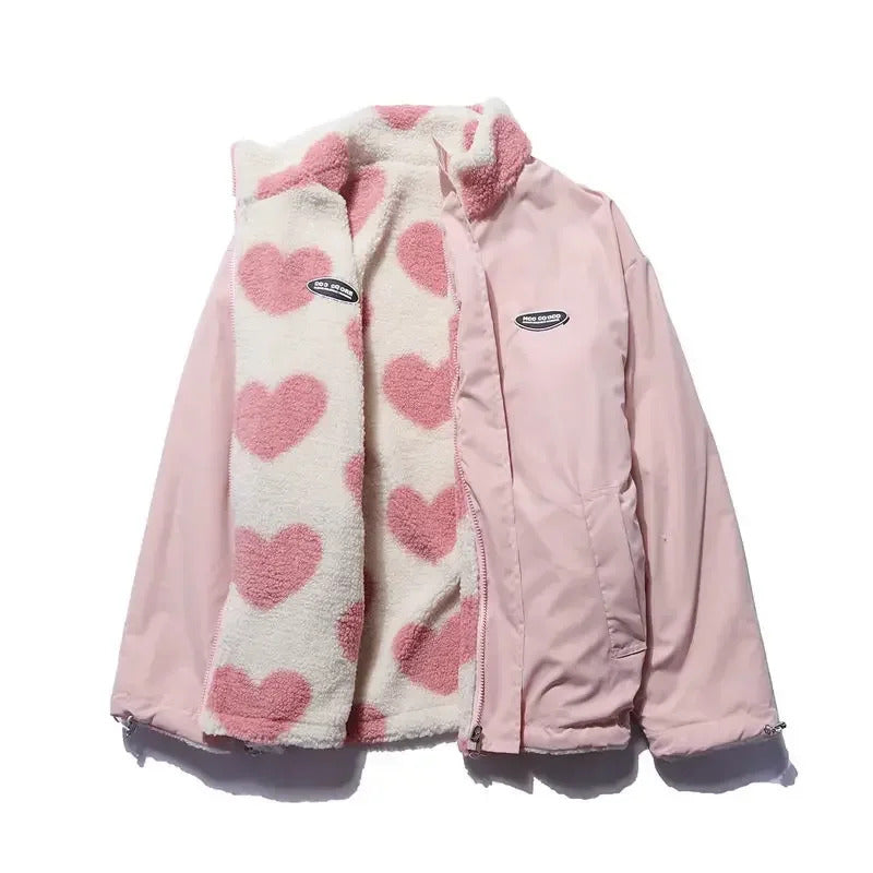Street-Wave Reversible Heart Jacket For Women Two Looks In One Cozy Versatile Outerwear