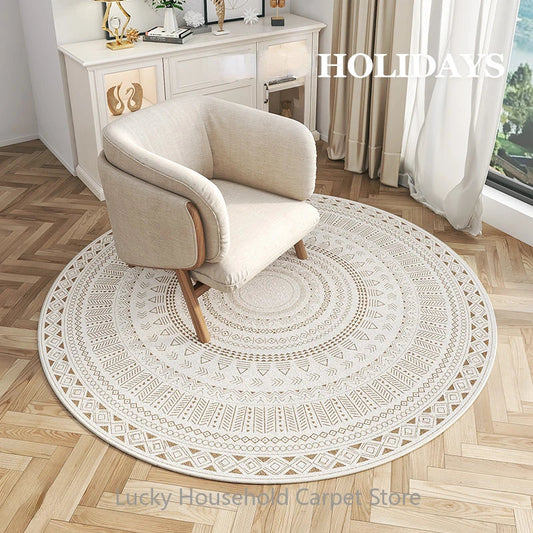 Eprolo Morocco Round Carpet Lounge Chair Mat Non Slip Washable for Living Rooms