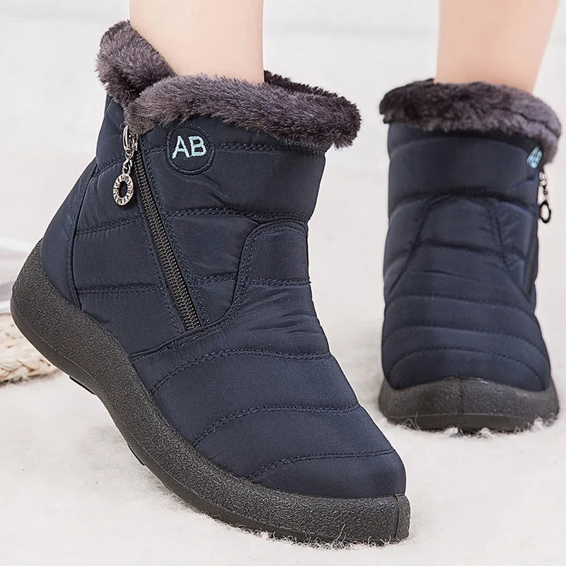 Street-Wave Snow Boots For Women Water-Resistant Ankle Boots With Plush Fur Lining And Side Zipper