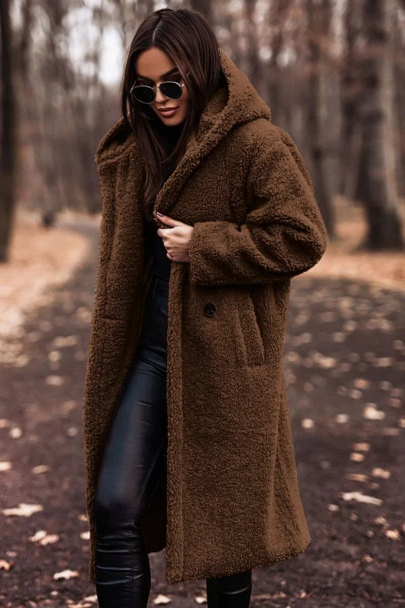 Street-Wave Womens Hooded Long Teddy Coat Warmth And Style For Winter Comfort Everyday Chic