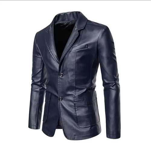 Street-Wave Men's Business Casual Leather Jacket With Suit Collar Slim Fit In Black Or Khaki, Sizes Up To 5XL