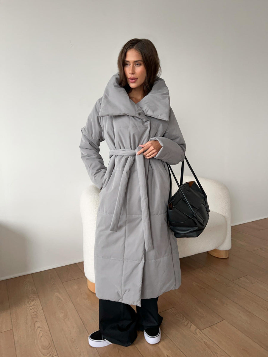 Street-wave Long Puffer Coat for Women With Oversized Collar Elegant Warm Winter Coat