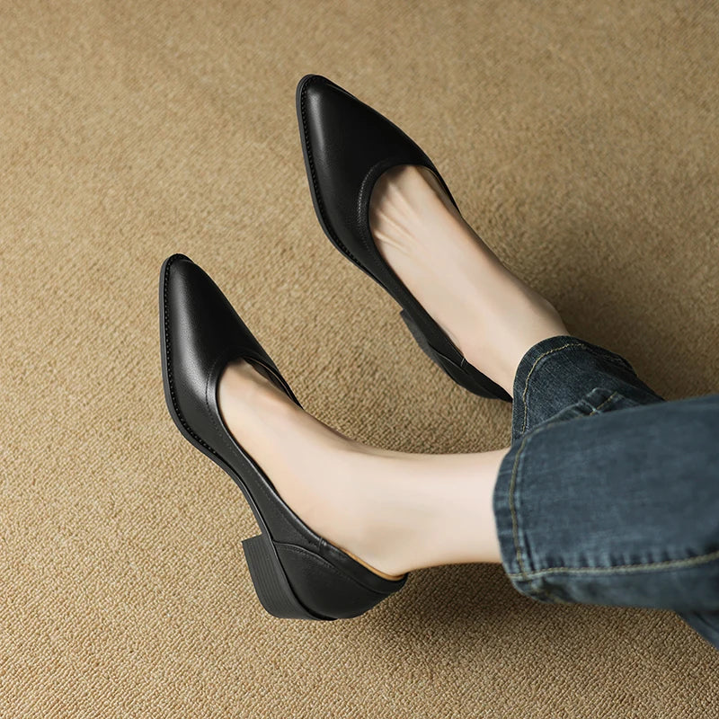 Women's Slip-On Block Heel Pumps with Pointed Toe and Mid Heel