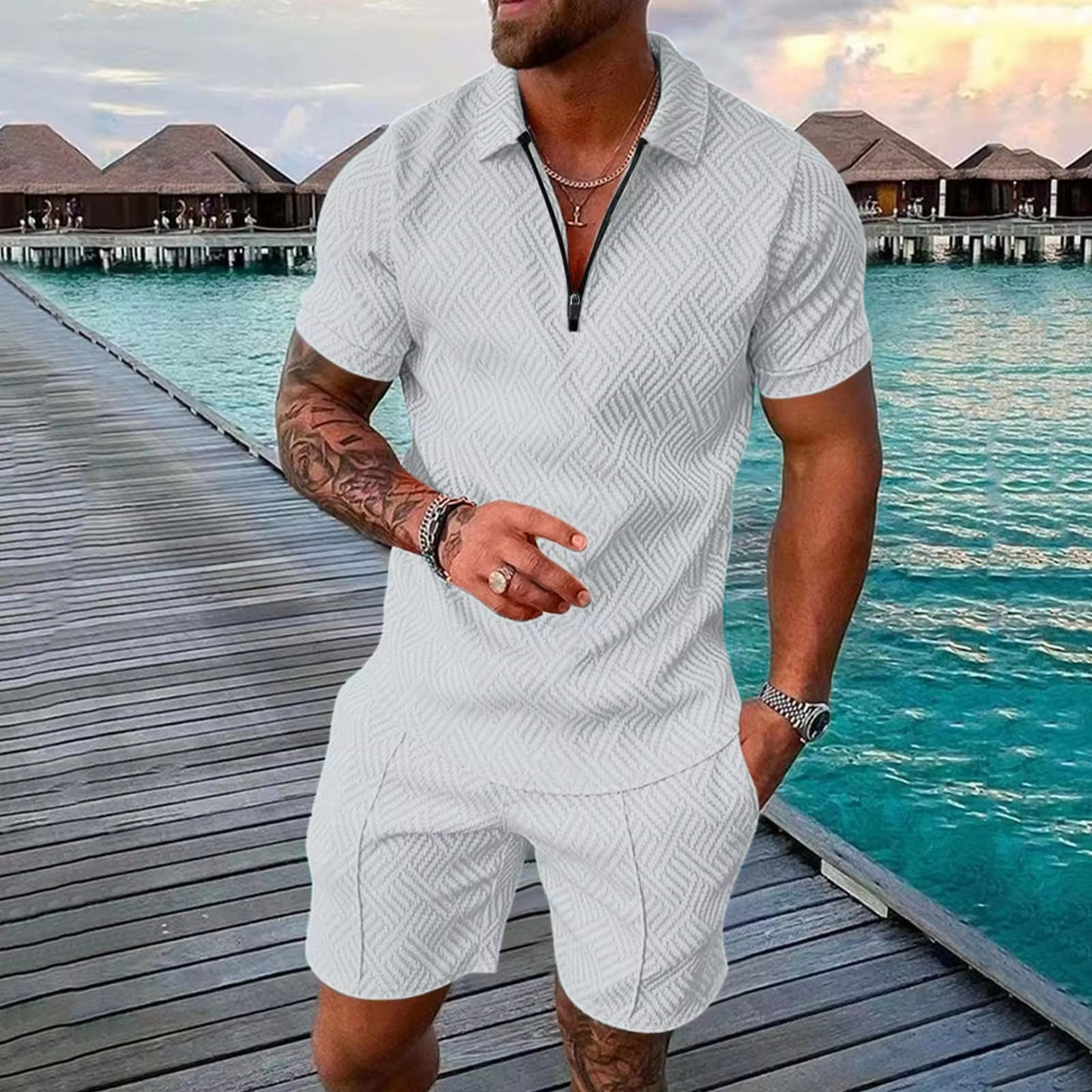 Street-Wave Men's Summer Hawaiian Polo and Shorts Set 3D Printed Streetwear Outfit