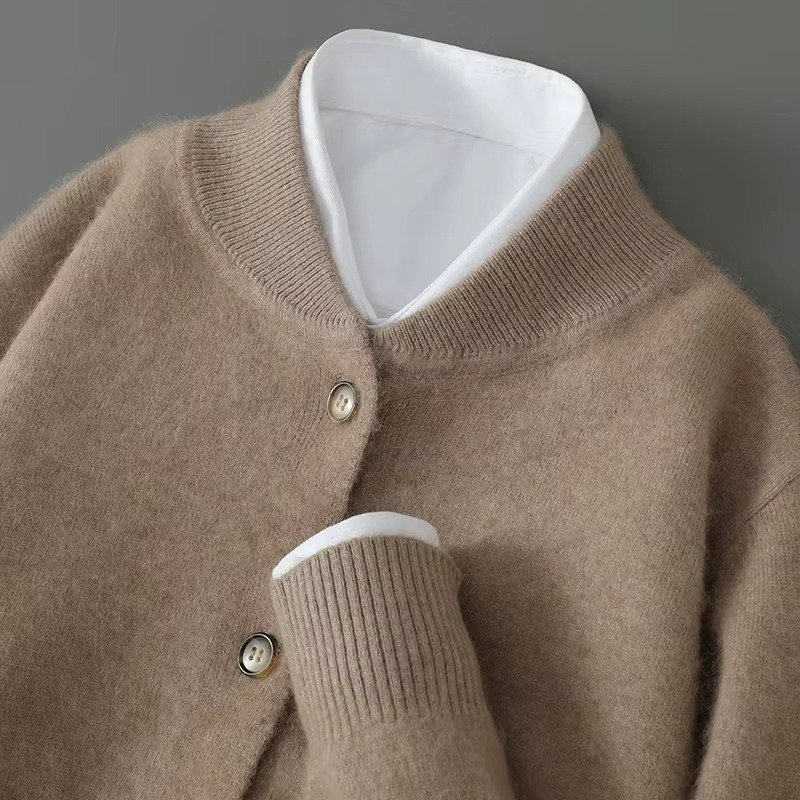 Mens Mink Cashmere Stand Collar Cardigan Sweater Loose Fit Knitted Coat Warmth And Business Casual Style